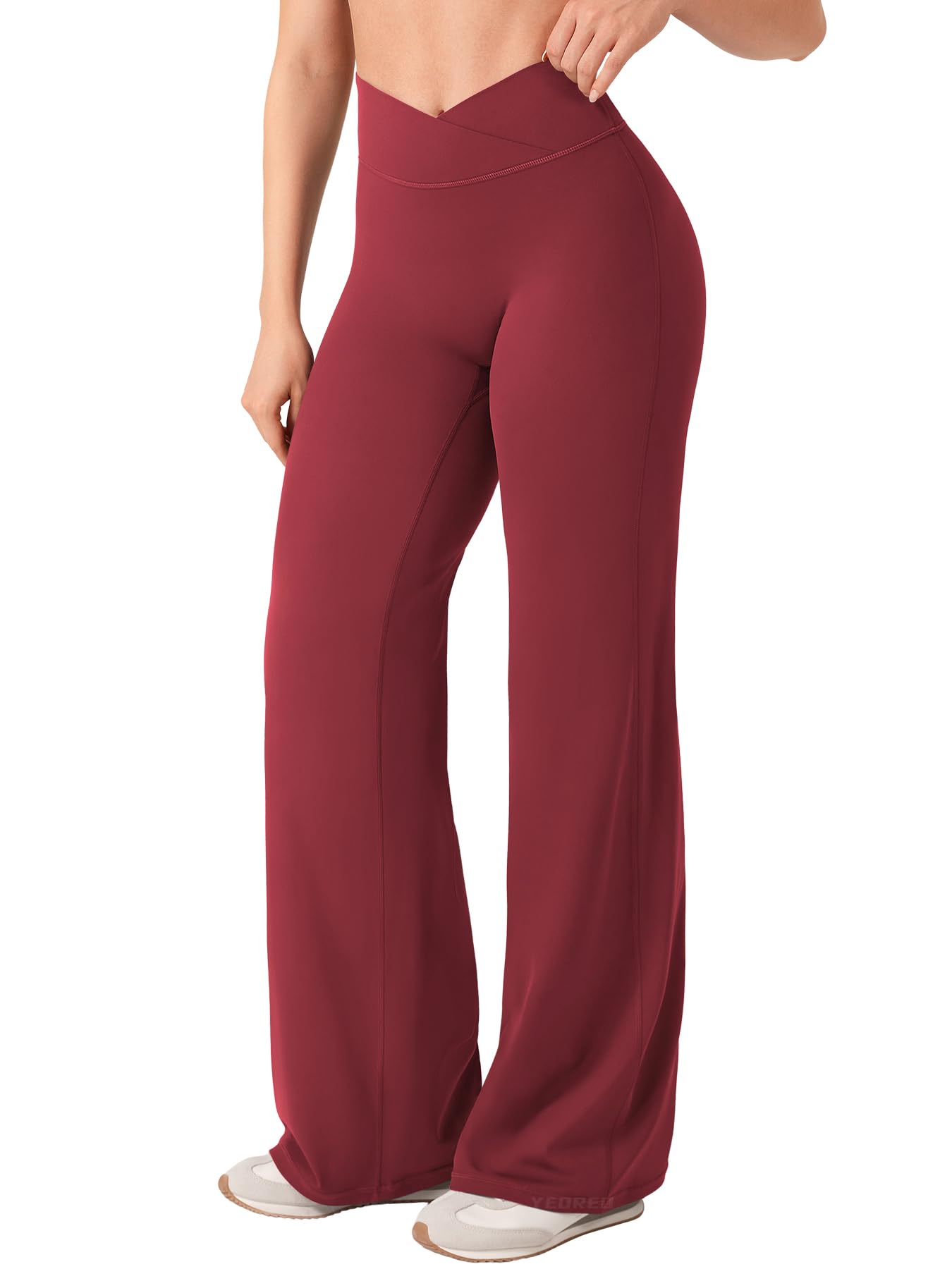YEOREO Ease Straight Leg Leggings for Women No Front Seam Workout Leggings 31.5" Crossover High Waist Soft Yoga Pants Anchor Red L