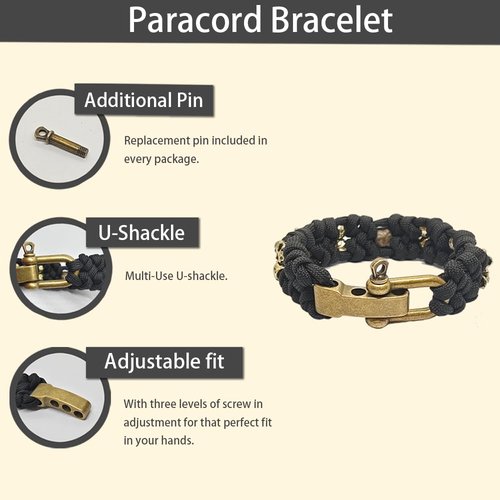 Yuanyora Skull Paracord Bracelet Adjustable Black Survival Bracelet with Skull Charms Secure U-Shackle Closure Gothic Paracord Bracelets for Men(Black)