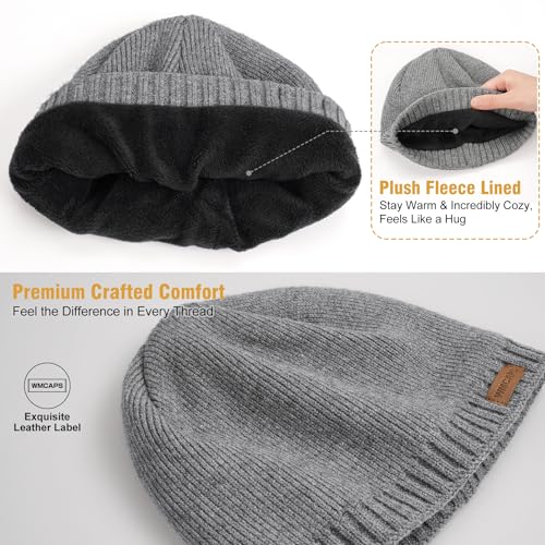 Wmcaps Winter Hats for Men Women, Fleece Lined Knit Beanie Warm Soft Stocking Cap for Cold Weather Outdoor