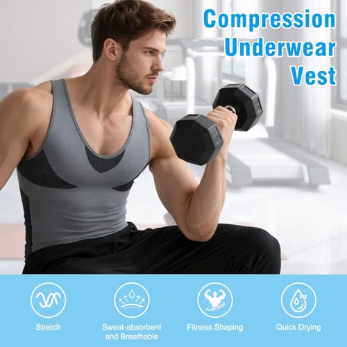 Men's Compression Tank Top Slim Fit Workout Shirt for Gym & Fitness - Large Black