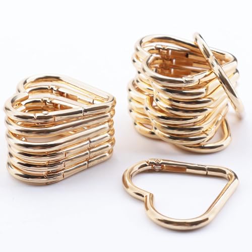 16-Pack Gold Heart Carabiner Clips, Cute Keychain Accessories for Backpacks & Hiking Gear, Aluminum Alloy Spring Snap Hook(Lightweight, Bulk Value Set)