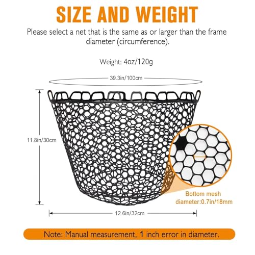 Rubber Fishing Net Replacement Netting for Landing Nets - Black, 12.5 Inch Diameter - No Handle