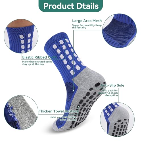 Soccer Grip Socks with Shin Guard Sleeves 2 Pack - One Size Black+Blue