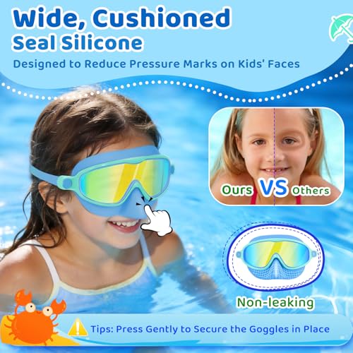 Kids Swim Goggles with Nose Cover 2 Pack - Pink & Blue for Pool & Beach