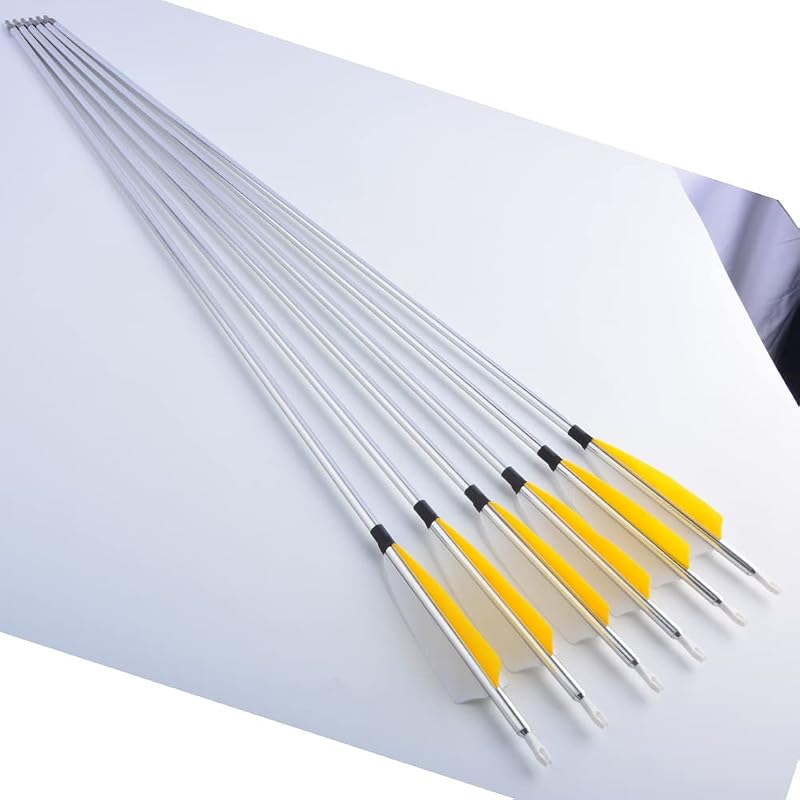 31in Aluminum Archery Arrows 500 Spine with Removable 100gr Tips, Turkey Feather Fletching - 6/12 Pack (Variation: Yellow)