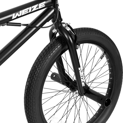 WEIZE Freestyle BMX Bike, 20 inch Trick Bicycle for Kids, Hi-Ten Steel Frame, 360 Degree Rotor Freestyle, 4 Pegs Single Speed Teen Bike for Boys Girls & Beginner-Level to Advanced Riders, Matte Black