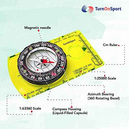 TurnOnSport Orienteering Compass - Advanced Scout Compass for Hiking, Camping, and Backpacking - Best Survival Gifts for Kids