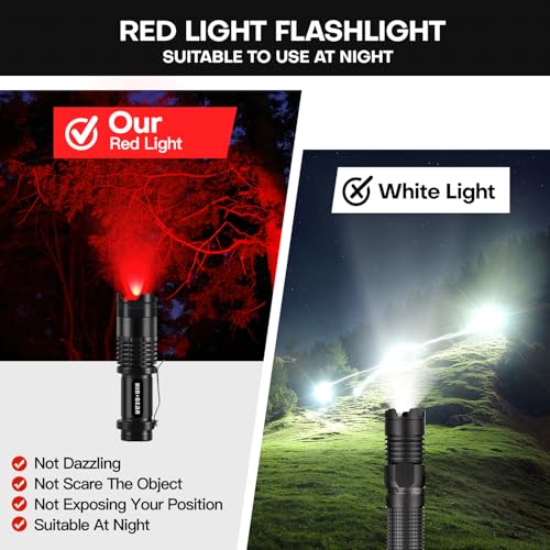 2 Pack Red LED Flashlight with Single Mode, Scalable Beam for Night Observation