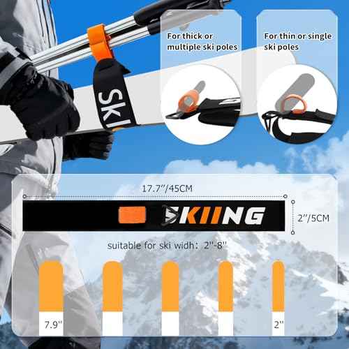 Mellbree Ski Carrier Strap, Ski Strap and Pole Carrier for Easy Transportation of Your Skiing Accessory, Pole, Skimate and Boot, Adjustable Size - Feel Comfortable Walking to and From the Mountain