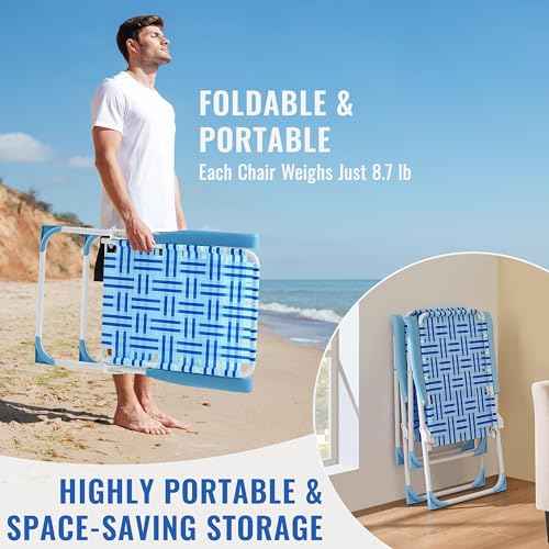 Yaheetech Set of 2 Outdoor Beach Camping Chair, Folding Lawn Chair with Armrests for Adults Portable Robust Iron Frame Chairs for Patio, Backyard, Poolside, Blue