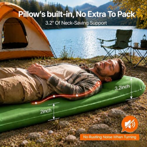 Army Green Self-Inflating Memory Foam Sleeping Pad with Removable Cover