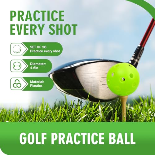 Green Plastic Golf Balls Practice Pack 26 Pcs Limited Flight Indoor Outdoor
