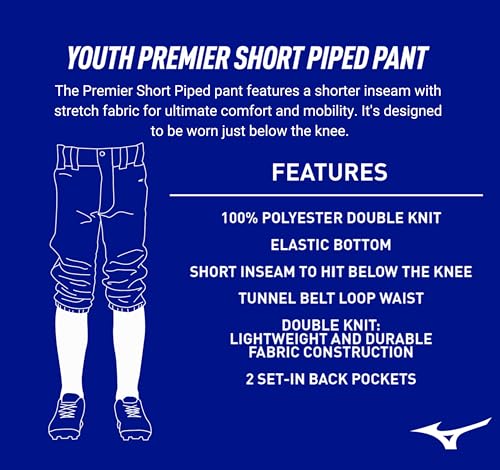 Youth Baseball Pants Large White Royal Piped Short Baseball Pants - Mizuno