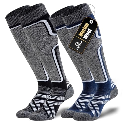 Merino Wool Ski Socks Women Men,2 Pairs Knee High Winter Warm Skiing Socks Performance Thermal Snowboarding Socks