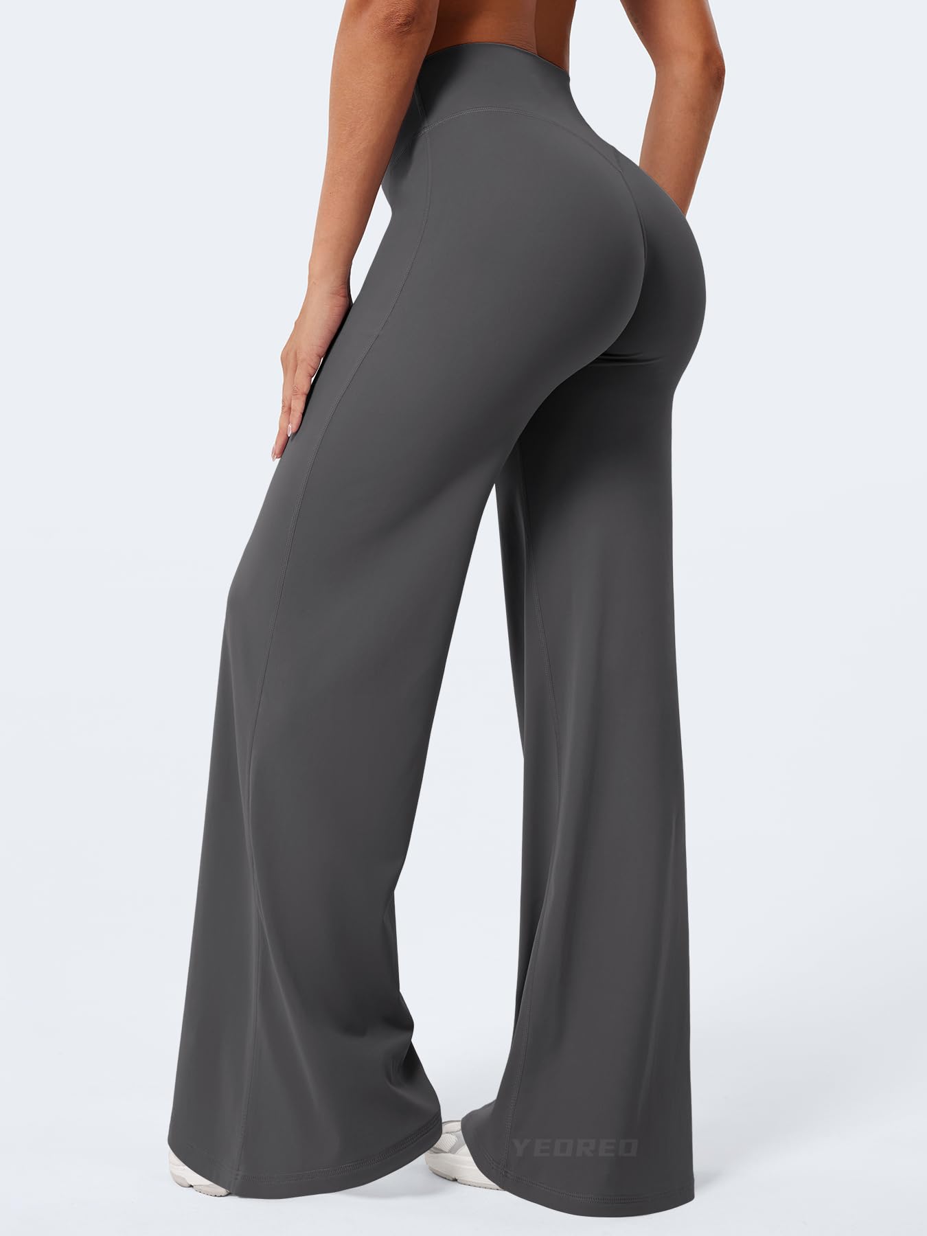 YEOREO Workout Leggings Womens No Front Seam Straight Leggings 35" High Waist Buttery Eddiy Gym Yoga Pants Dark Gray XS