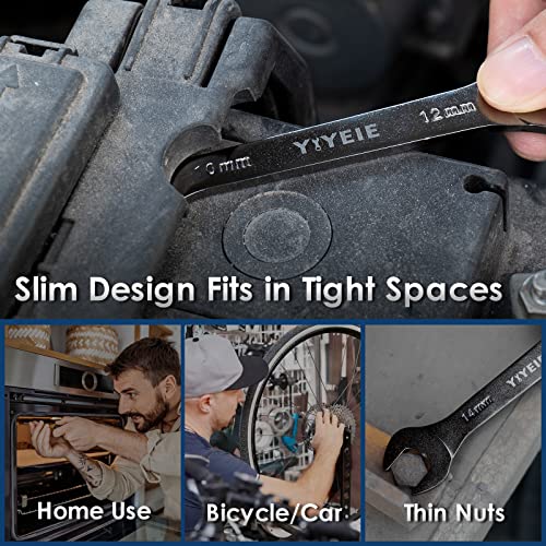 Metric 10-Piece Super-Thin Wrench Set - Black Nickel Plating, CR-V Steel