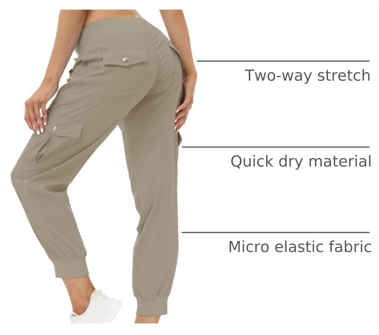 MoFiz Women's Cargo Pants Hiking Joggers Summer Lightweight Quick Dry Athletic Outdoor Sports Sweatpants Travel Casual Button Pockets Khaki 3XL