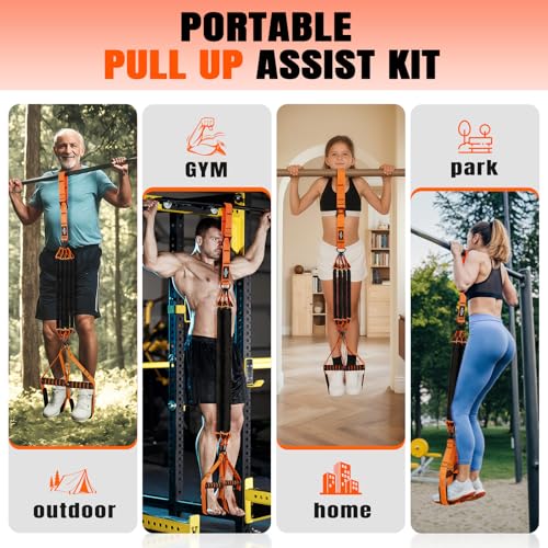 Orange Pull Up Assistance Resistance Bands Set with Handles for Strength Training