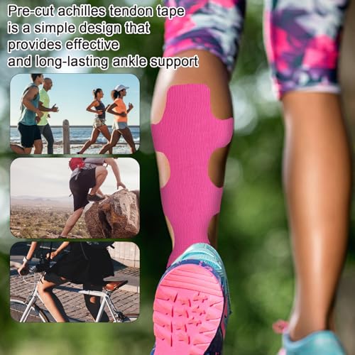 Pink Precut Kinesiology Tape for Achilles Tendon Support - 12 Pack