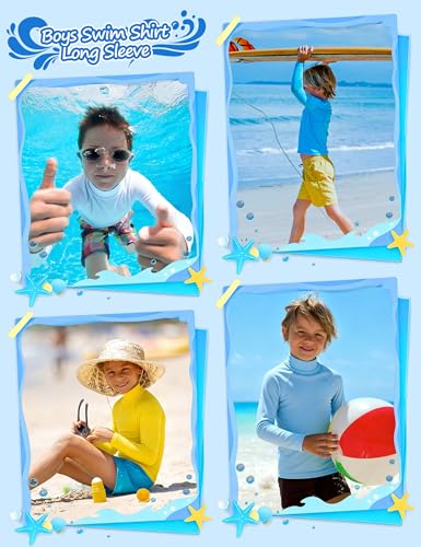 Toddler Boys Rash Guard Swim Shirt UPF 50+ Long Sleeve White Small