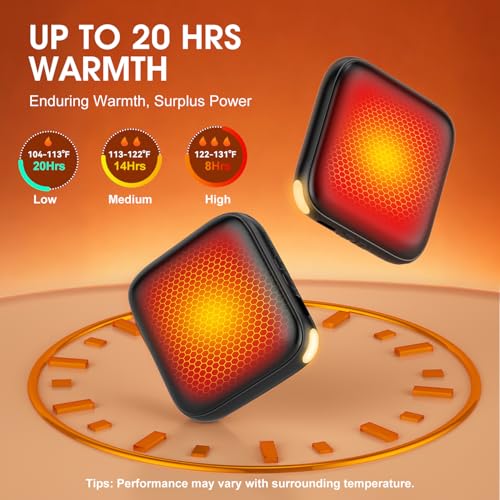 Rechargeable Hand Warmers 2 Pack with LED Light - Black, 6000mAh, Fast Heating