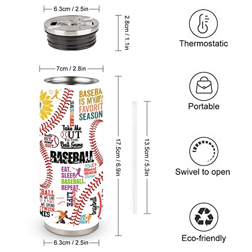 Baseball Tumbler Cup Travel Mug With Lid,Baseball Lover Birthday Gifts Stainless Steel Vacuum Coffee Mug Cup Baseball Gifts For Women Men 17 Oz