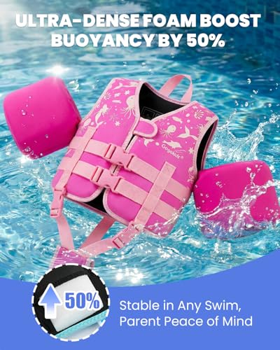 Toddler Swim Vest with Removable Buoyancy Blocks - Pink Sea Animals, Size S (Chest Up to 19.7 in)