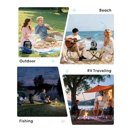 Camping Fan with Bluetooth Speaker Portable Fan,20000mAh Rechargeable Battery Powered Fans,Quiet 4-Speeds, 4-LED Light,360¡Æ Hanging Hook for Outdoor Picnic Tent Beach Travel Barbecue, Black