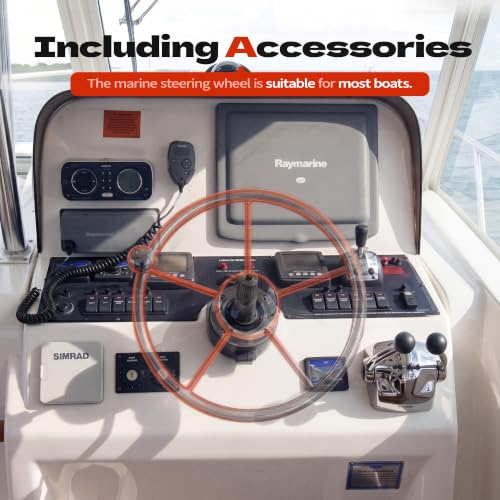 Silver 11 Inch Boat Steering Wheel - Marine 5-Spoke Destroyer Style with Control Knob & Center Cap, Stainless Steel