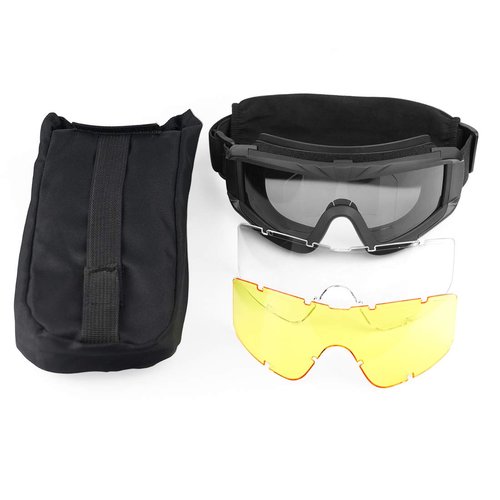 xaegistac Airsoft Goggles, ANSI Z87.1 Certified Tactical Safety Goggles Anti Fog Military Eyewear with 3 Interchangable Lens for Paintball Riding Shooting Hunting Cycling (Black)
