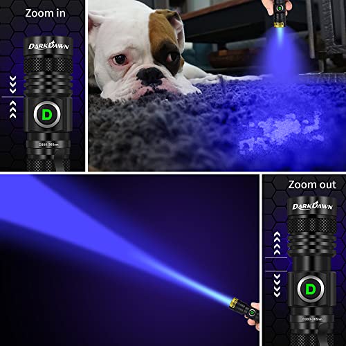 DarkDawn UV 365nm Mini Blacklight Flashlight 2 Pack - Invisible UV Light