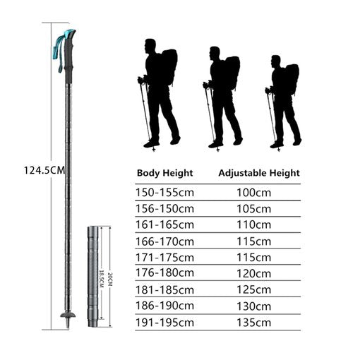 Multifunctional Trekking Pole, Lightweight 6-Section Multifunctional Folding Trekking Pole, Internal Storage Tools, Canvas Storage Bag, Easy to Carry, Suitable for Outdoor Hiking