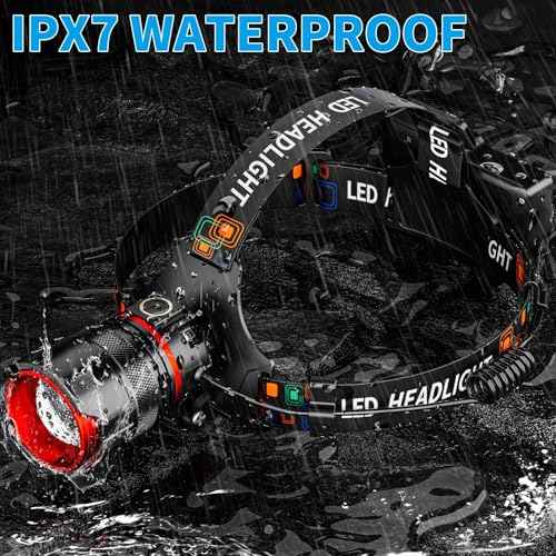 Rechargeable LED Headlamps, 90000 High lumens Headlamp with Motion Sensor & Zoomable, 12 Modes, IPX7 Waterproof Headlight for Forehead, 125¡Æ Adjustable & Head Lamp for Adults, Camping, Hardhat