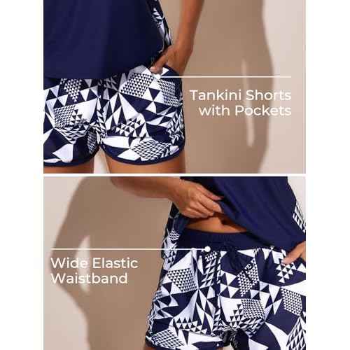 Summer Mae Blouson Tankini Swimsuits for Women 2025 Tummy Control Two Piece Bathing Suits with Sporty Pockets Swim Shorts