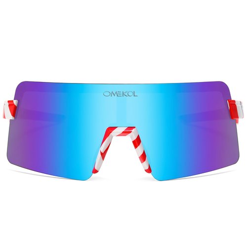 OMEKOL Polarized Sports Sunglasses Cycling Glasses UV400 Mountain Bike Goggles MTB Riding Bicycle Eyewear Men Women Baseball Running Fishing Golf Outdoor - USA Flag Frame/Blue Lens