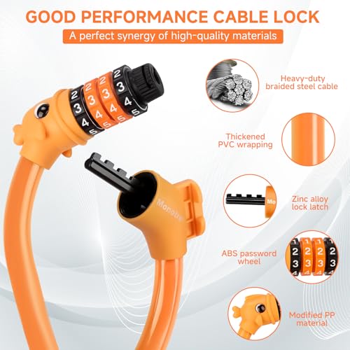 Cute Orange 3.9ft Bike Lock with 4-Digit Resettable Combination & Mounting Bracket