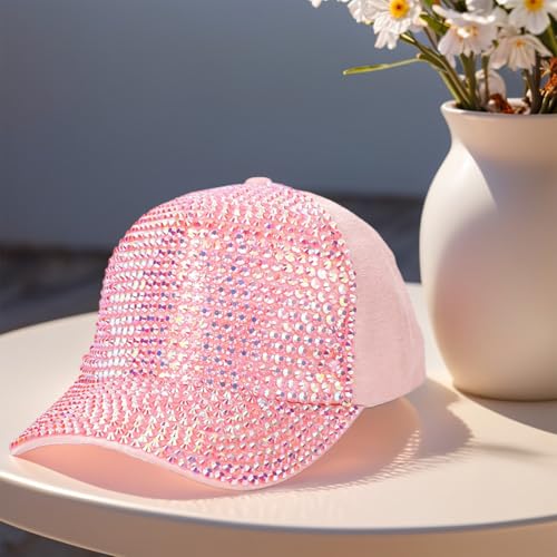 Bling Studded Shiny Rhinestones Crystals Baseball Cap, Sparkle Adjustable Ponytail Visor Cap Sun Hat for Women Men