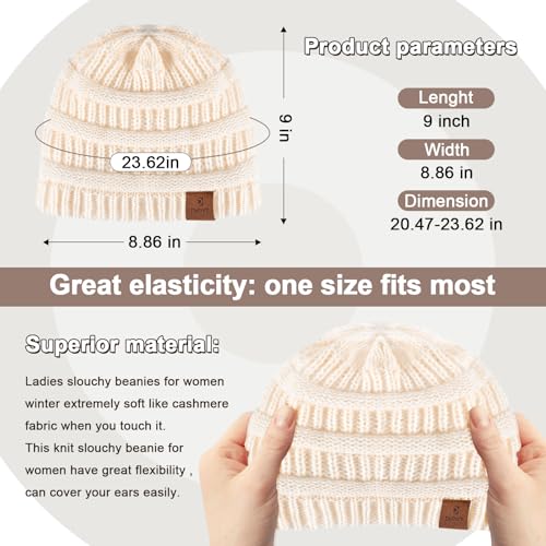 Beanies Hat for Women & Men,Warm Soft Knitted Beanie Unisex Cuffed Hat for Winter Fleece Lined Hats Snow Cap