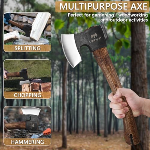 14.4-Inch Camping Hatchet with Leather Sheath and Sharpening Stone - Multipurpose Axe