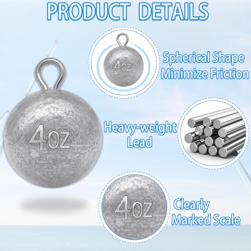 3oz Fishing Round Sinker Cannonball Lead Weights Assortment - 5 Pieces