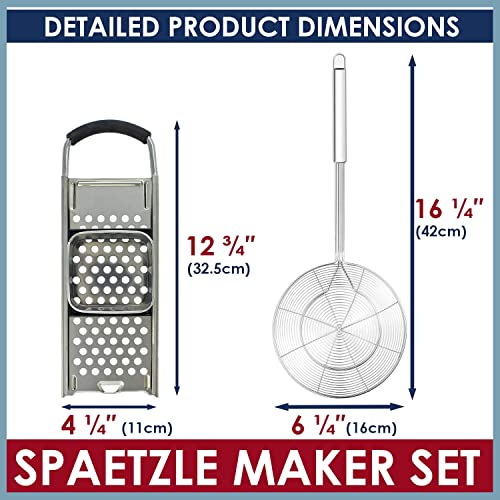 Stainless Steel Spaetzle Maker Set with Strainer and Comfort Handle - German Pasta Dumpling Tool