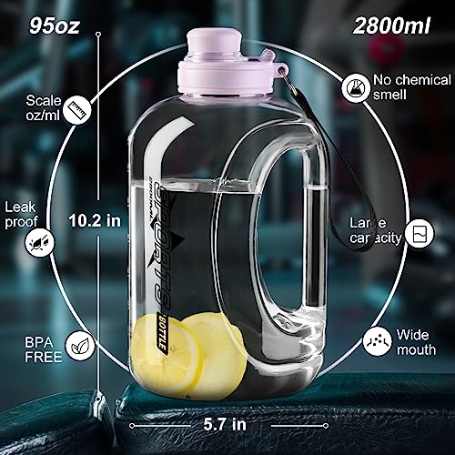 95 oz Large Water Bottle with Straw & Strap - Purple, BPA-Free, Portable