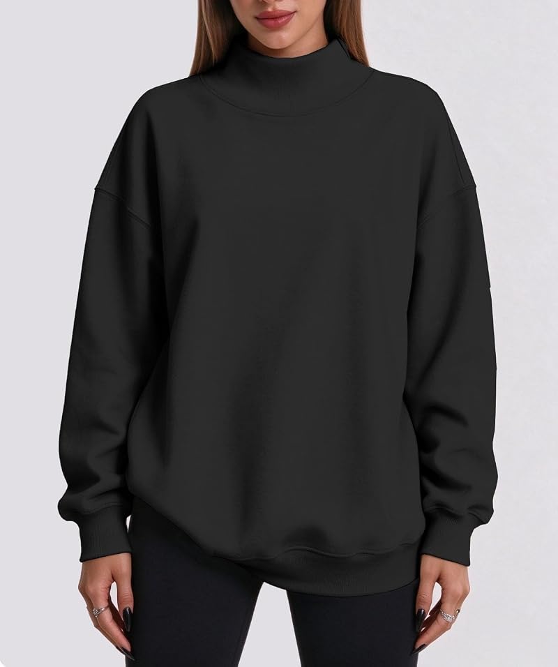 Kims Cosiart 2 Pack Women’s Oversized Turtleneck Sweatshirts – Black & Grey XL
