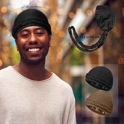 2 Pcs Satin Lined Turban Silky Head Wraps for Men with Long Twist Straps, Halo Turban Mens Turban Head Scarf for Hair