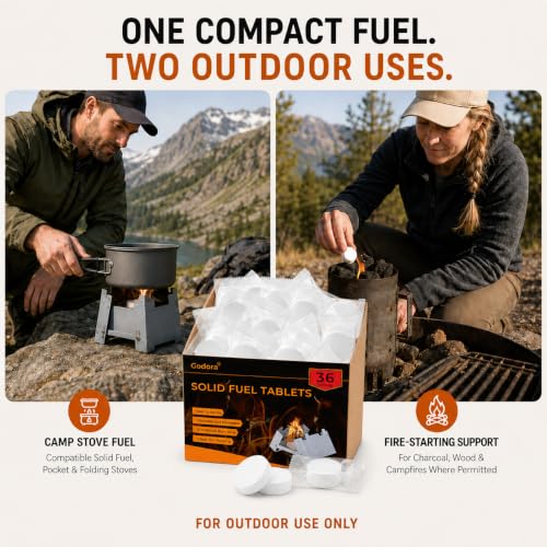 Solid Fuel Tablets 36 Pack - High Energy Camping Stove Fuel - Compact & Safe
