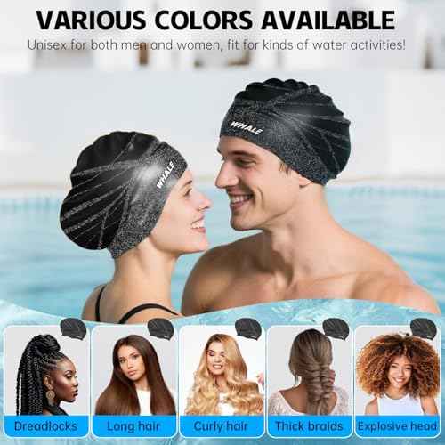 WHALE Extra Large Swim Cap Designed for Men and Women with Thick, Long Hair, Hair Extensions Or Afro-Textured Hair Long-Hair Swim Cap Highly Waterproof to Keep Hair Dry