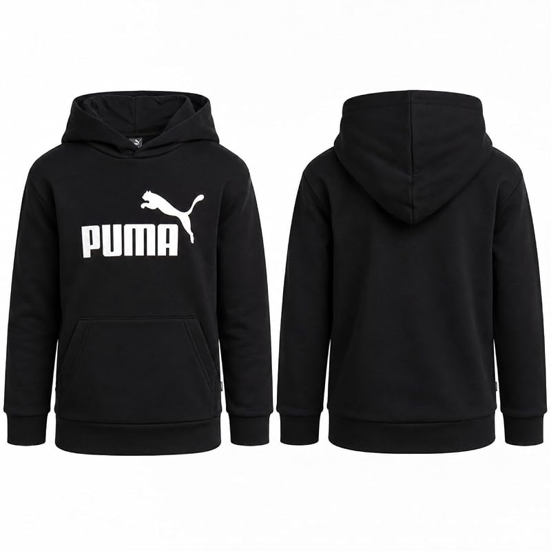 Puma Boys Fleece Hoodie Pullover with Kangaroo Pocket - Black Core+8