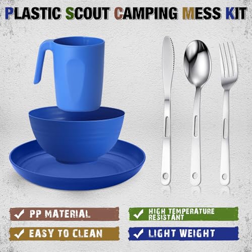 Blue Scout Camping Mess Kit for 1 Person with Utensils & Mesh Bag