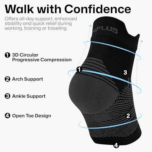 PAPLUS 6 Pairs Plantar Fasciitis Socks Women & Men - Foot Sleeve for Achilles Tendonitis Relief - Reduces Heel Spur Pain, Swelling - Ankle Brace with Arch Support for Sports Injury Recovery