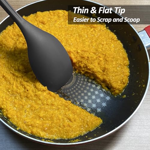 Vovoly Large Silicone Cooking Spoon Set Black - Deep Bowl & Measurement Mark, 2 PCs